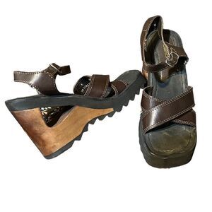 Vintage Rare Y2K Candies Wooden Platform Leather Sandals Size 9
